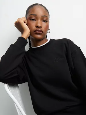 Redbat Classcis Women's Basic Black Crew Sweat Top