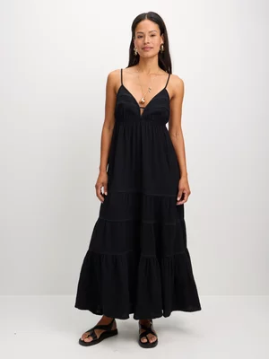 Jet Women’s Black Cheesecloth Tier Maxi Dress