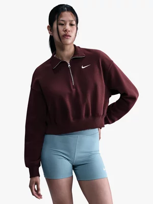 Nike Womens Sportswear Phoenix Fleece 1/4 Zip Burgundy Crush/Sail Top