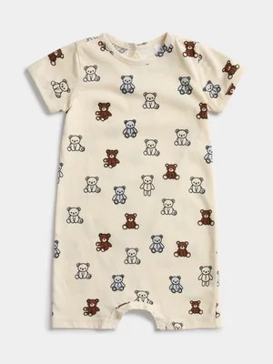 Jet Baby Cream Teddy All-Over Print Romper