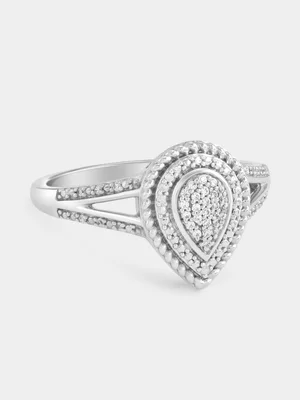 Sterling Silver Diamond Pear Double Halo Ring