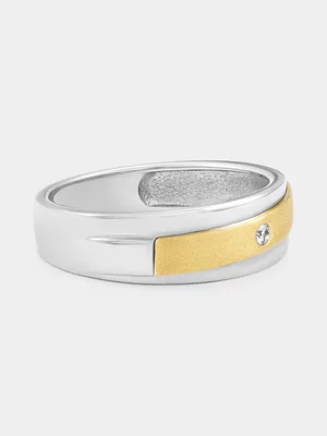 Yellow Gold & Sterling Silver Lab Grown Diamond Round Flush Ring