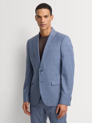 Markham Men's Skinny Fit Windowpane Check Blue Suit Jacket