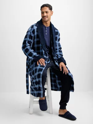 Jet Men's Navy Check Coral Fleece Gown