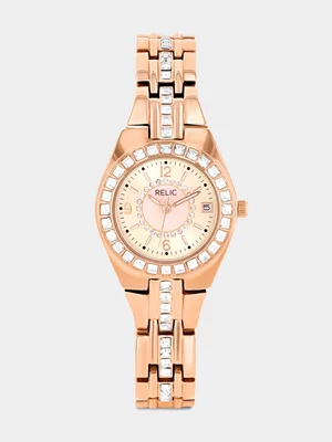 Relic By Fossil Queen's Court Rose Plated Bracelet Watch
