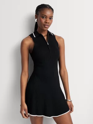 Johnny Collar Zip Detail Tipped Skater Dress