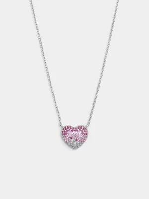 Sterling Silver Pink Cubic Zirconia Ombré Puffy Heart Pendant 