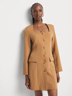 Long Sleeve Button Through Blazer Dress