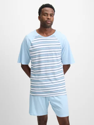 Jet Men's Blue And White Stripe Short Sleeve PJ Set