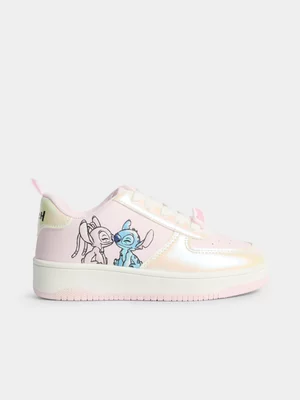 Jet Older Girls White Pink Stitch Sneaker