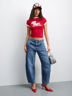The FIX Women's Medium Wash Barrel Jeans With Darts