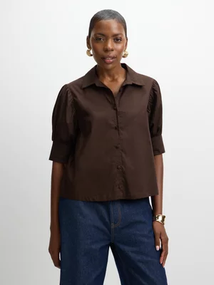 Jet Women’s Brown Short Sleeve Cuffed Poplin Shirt
