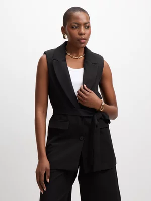 Jet Women's Black Long Length Waistcoat