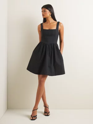 Women's Iconography Square Neck Fabric Mix Mini Dress