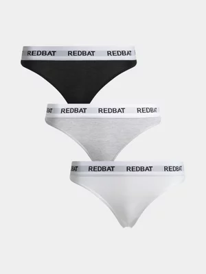 Redbat Women's 3 Pack Grey/Black/White G-Strings