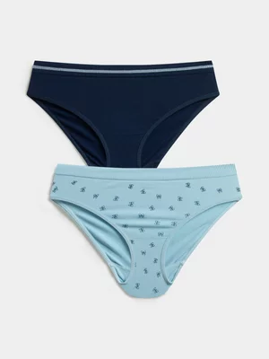 Jet Teen Girls 2-Pack Blue and Navy Bows Seamless Bikini Briefs