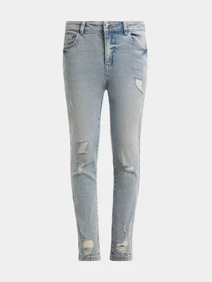 Exact Younger Girl's Light Wash Rip & Repair Skinny Jeans