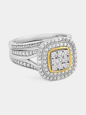 Yellow Gold & Sterling Silver Lab Grown Diamond Cushion Halo Twinset Ring