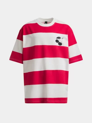 Jet Teen Boys Red/White Stripe Graphic T-Shirt