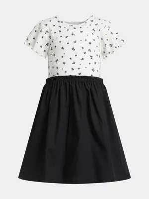 Exact Younger Girl's White & Black Rib Combo Dress