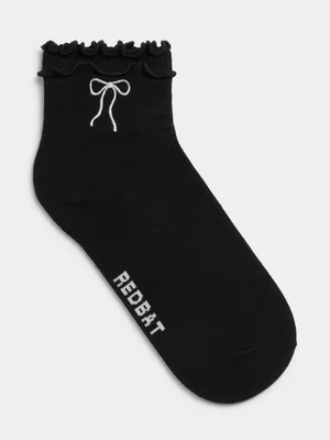 Redbat Women's Black Bow Frill Socks 4-7