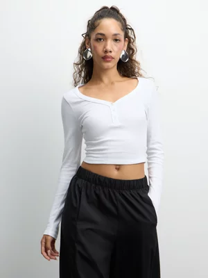 The FIX Women's White Rib Henley Top