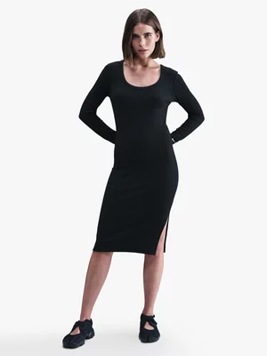 Nike Women's NSW Chill Knit Tight Long-Sleeve Black Midi Mini-Rib Dress