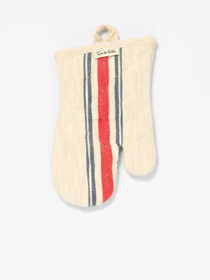 Sur La Table Cream French Stripe Oven Mitt