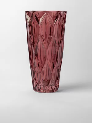 Diamond V-Shape Hand Blown Glass Vase Wine 29.5cm