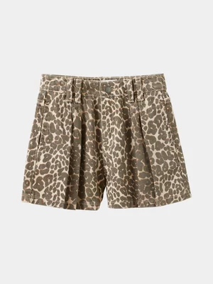 Cotton On Kids Beige Sarai Pleat Front Denim Shorts