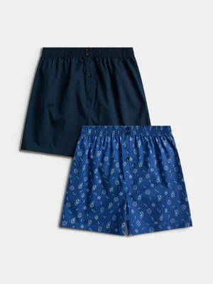 Jet Teen Boys Blue Navy 2PK Soccer Boxer Short