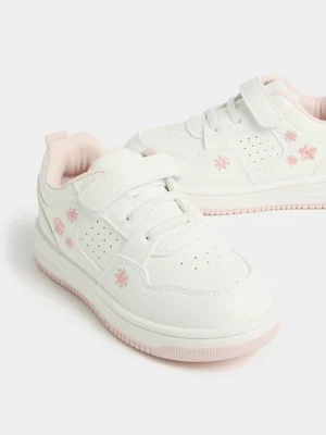 Jet Younger Girls White Lime Embroidered Court Sneaker