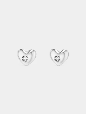 Sterling Silver Lab Grown Diamond Solitaire Heart Stud Earrings 