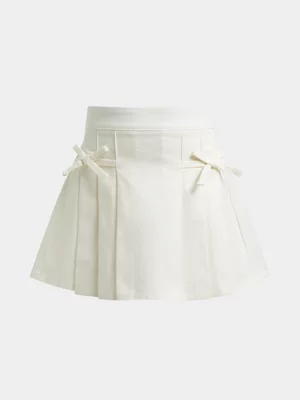 Exact Older Girl's White Pleated Bow Skirt 