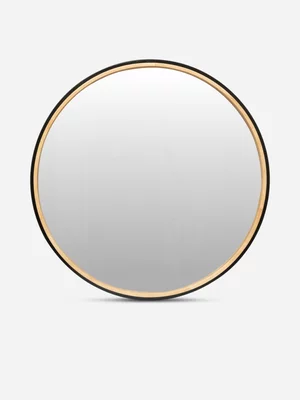 Two Tone Rubber Wood Frame Round Mirror 80cm