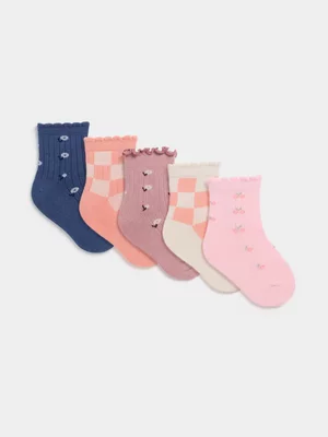Jet Baby Girls 5 Pack Multi Daisies Jacquard Socks