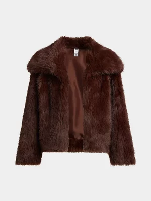 Jet Teen Girls Chocolate Faux Fur Jacket