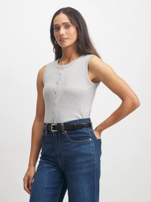 Jet Women's Grey Melange Ribbed Vest