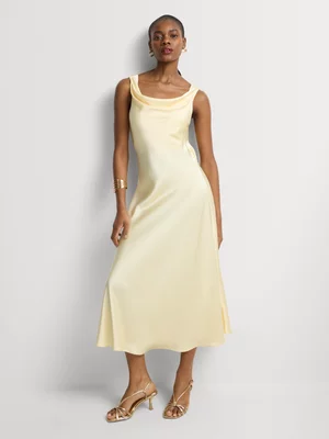 Satin Cowl Neck Column Dress 