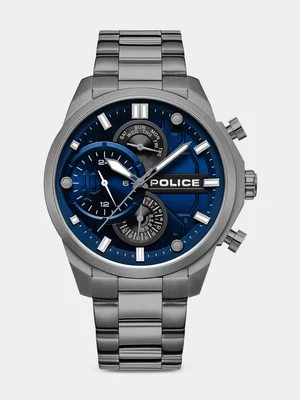 Police Reactor Gunmetal Plated Blue Dial Chronographic Bracelet 