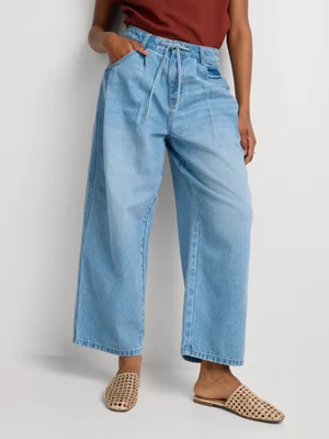 FF Denim Pleated Baggy Barrel Leg Jeans