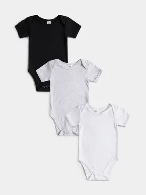 Jet Baby Boys 3Pk Grey Black White Body Vest