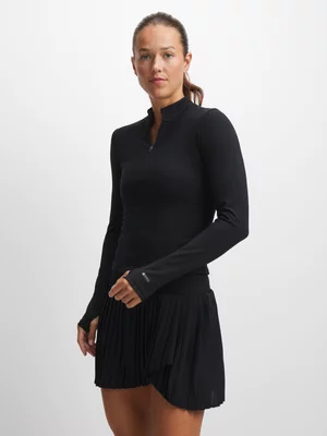 TS Womens Fitted 1/4 Zip Black Top