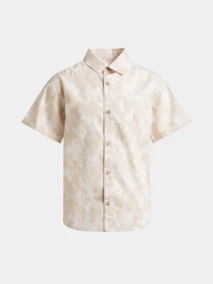 Exact Younger Boy's Natural & White Dino Print Shirt