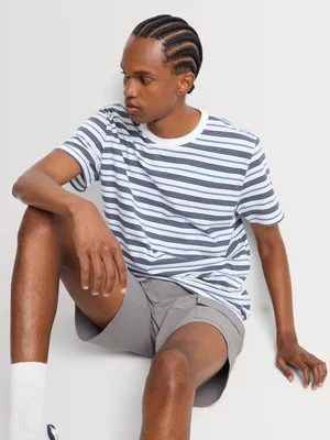 Markham Men's Slim Fit Horizontal Stripe Blue T-Shirt