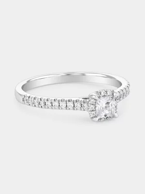 Sterling Silver 0.56ct Lab Grown Diamond Princess Halo Pavé Ring