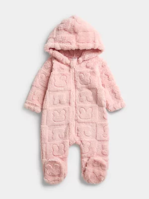 Jet Baby Girl Pink Embossed Shu Fleece Sleepsuit