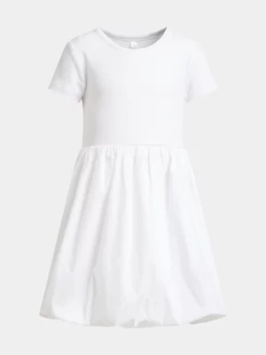 Exact Younger Girl's White Rib Combo Bubble Dress