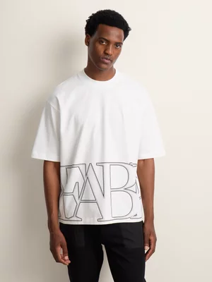  Fabiani Men’s Natural Cream Fashion Hemline Print New T-Shirt