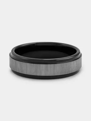 Black Tungsten Brushed Centre Two-Tone Ring